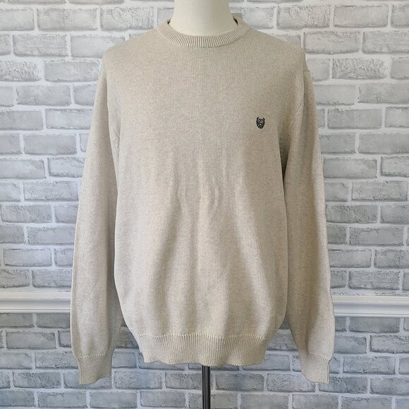 Chaps Light Beige Cotton Knit Crew Neck Long Sleeve Pullover Sweater Men XXL NEW - Picture 1 of 9